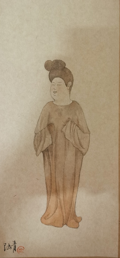 古玩字畫已故中國(guó)動(dòng)畫事業(yè)奠基者動(dòng)畫片<大鬧天宮><哪吒鬧海>設(shè)計(jì)者陸青唐裝侍女拍賣，當(dāng)前價(jià)格3000元