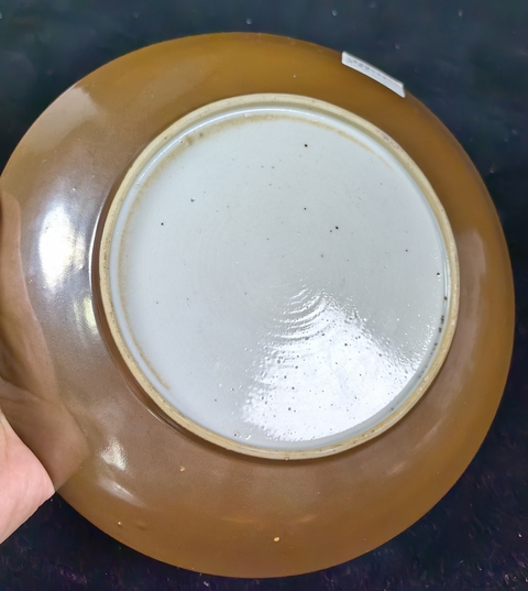 古玩陶瓷清雍-紫金釉粉彩山水人物盤拍賣,當前價格3699元