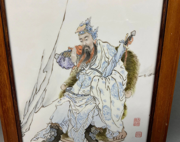 古玩陶瓷民國 新粉彩人物紋瓷板真品鑒賞圖
