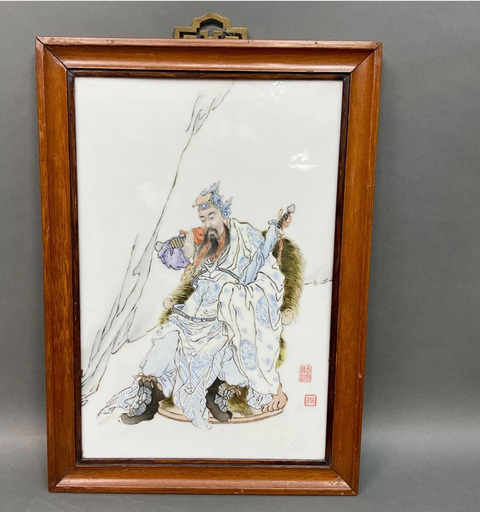 古玩陶瓷民國 新粉彩人物紋瓷板真品鑒賞圖
