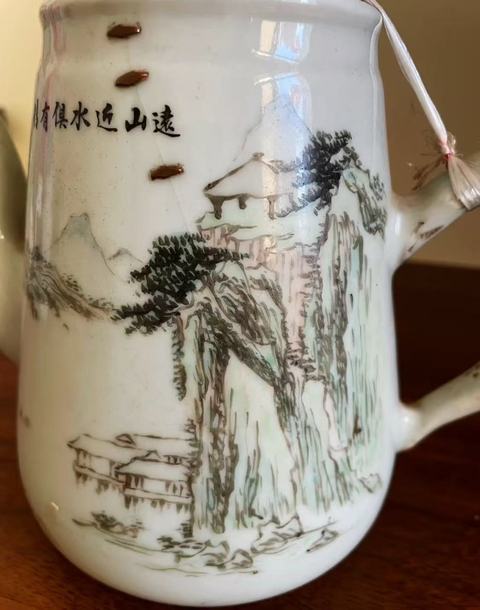 古玩陶瓷山水紋執壺真品鑒賞圖