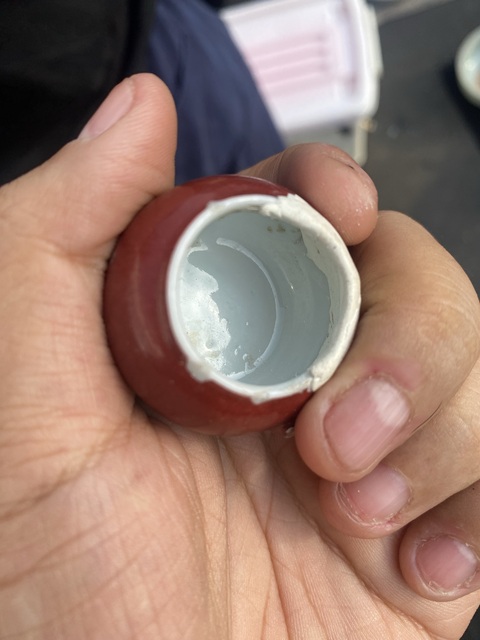 古玩陶瓷胭脂紅釉鳥食罐真品鑒賞圖