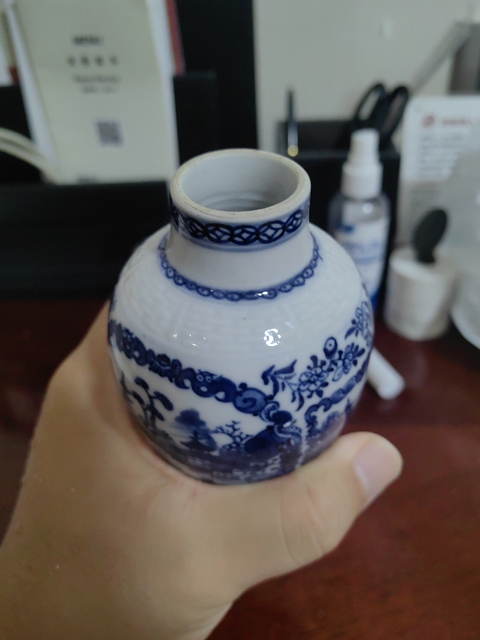 古玩陶瓷青花山水樓閣梅瓶真品鑒賞圖