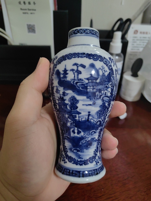 古玩陶瓷青花山水樓閣梅瓶真品鑒賞圖
