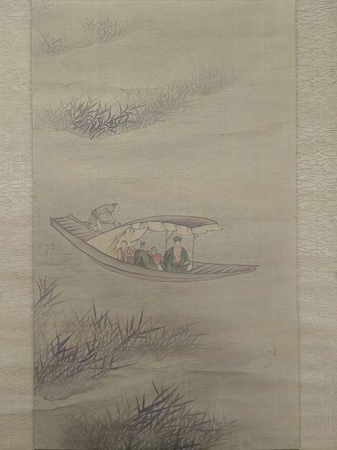 古玩字畫船人游江圖 (對幅)真品鑒賞圖