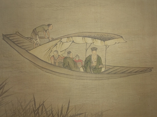 古玩字畫船人游江圖 (對幅)真品鑒賞圖