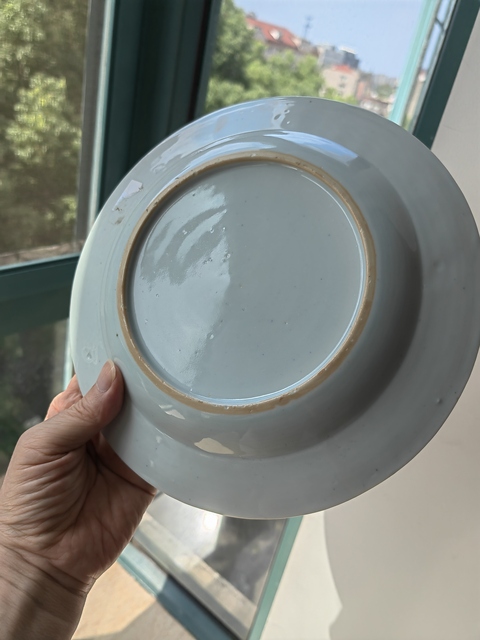 古玩陶瓷青花二喬圖折沿盤，疑似后加斗彩真品鑒賞圖