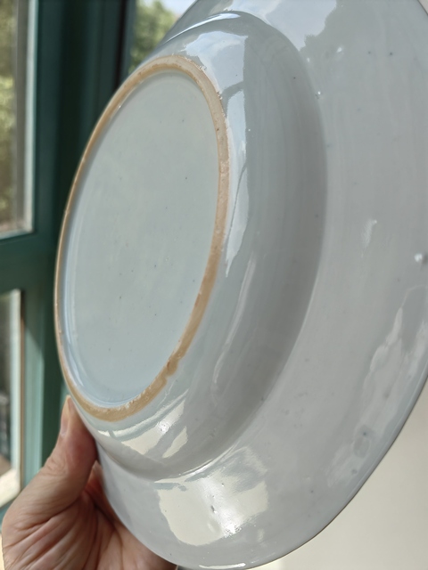 古玩陶瓷青花二喬圖折沿盤，疑似后加斗彩真品鑒賞圖