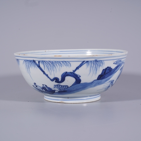 古玩陶瓷青花山水人物紋碗真品鑒賞圖