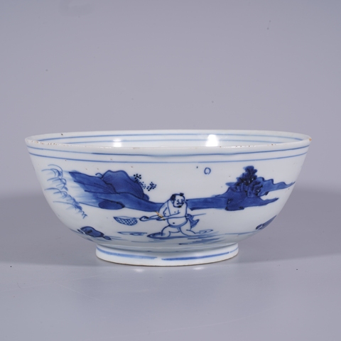 古玩陶瓷青花山水人物紋碗真品鑒賞圖