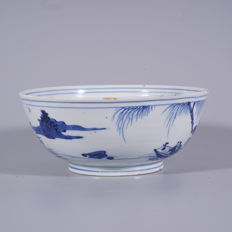 古玩陶瓷青花山水人物紋碗真品鑒賞圖