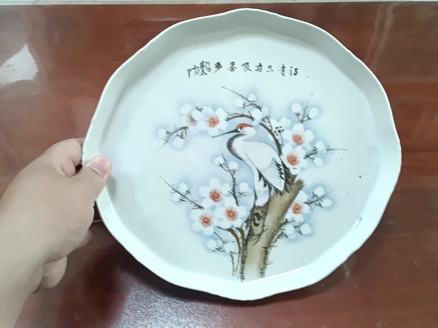 古玩陶瓷粉彩仙鶴圖茶盤真品鑒賞圖