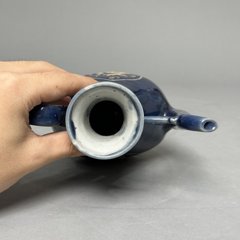 古玩陶瓷麒麟望月霽藍釉貼塑執壺真品鑒賞圖