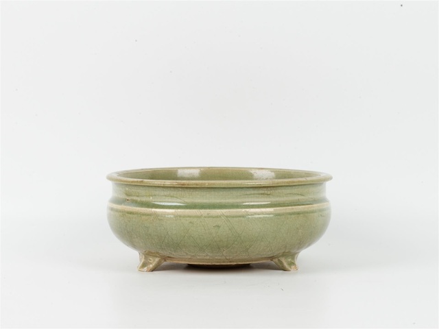 古玩陶瓷明中龍泉窯青釉香爐真品鑒賞圖