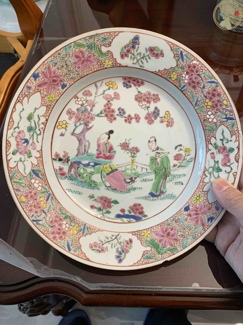 古玩陶瓷雍正細路粉彩盤真品鑒賞圖