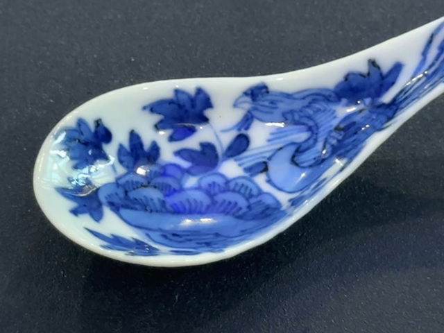 古玩陶瓷鳳紋青花湯勺真品鑒賞圖