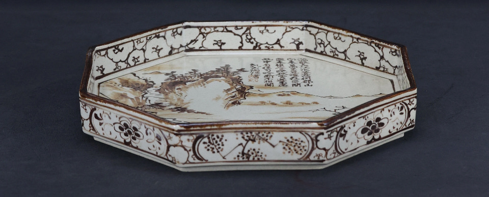 古玩陶瓷墨彩山水人物茶盤真品鑒賞圖