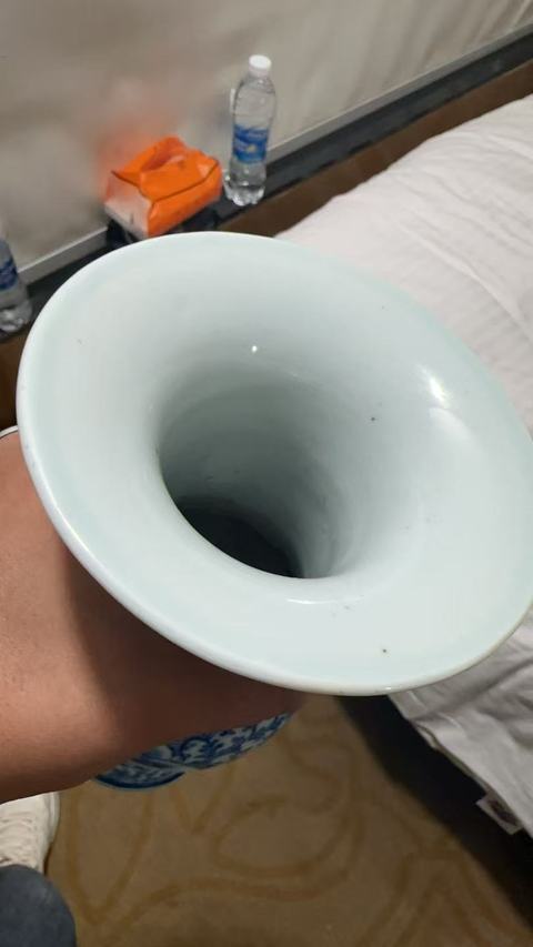 古玩陶瓷青花纏枝牡丹喜字紋花觚拍賣，當前價格7800元