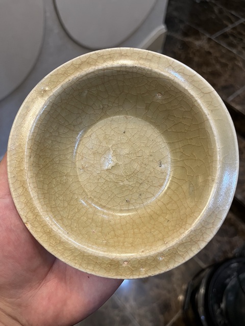 古玩陶瓷龍泉窯青釉折沿洗真品鑒賞圖