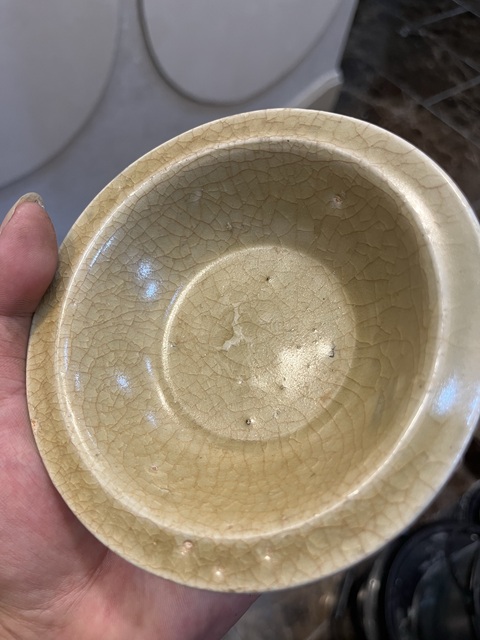 古玩陶瓷龍泉窯青釉折沿洗真品鑒賞圖