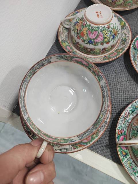 古玩陶瓷廣彩杯蝶一套拍賣，當(dāng)前價(jià)格588元