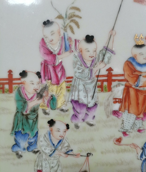 古玩陶瓷粉彩瓷板真品鑒賞圖