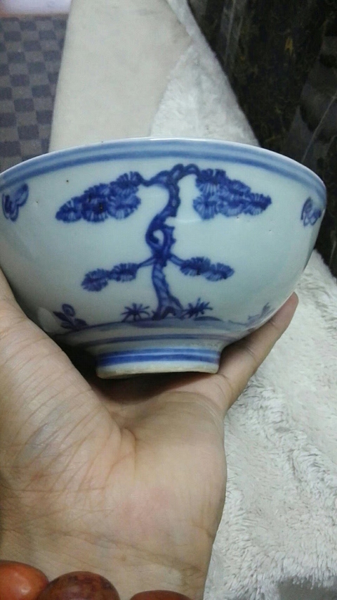 古玩陶瓷松竹梅青花碗真品鑒賞圖