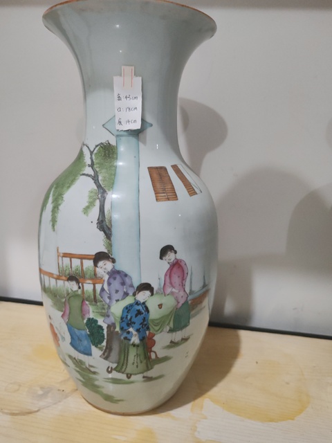 古玩陶瓷油粉彩仕女人物詩文撣瓶拍賣，當前價格4200元