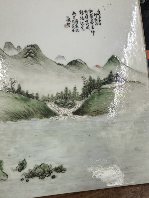 古玩陶瓷民國(guó)粉彩山水人物瓷板拍賣,當(dāng)前價(jià)格8800元