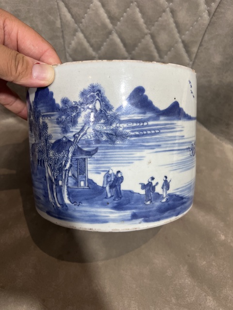 古玩陶瓷人物山水紋青花筆海真品鑒賞圖
