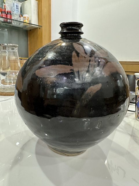 古玩陶瓷金元磁州窯黑釉鐵銹花嘟嚕瓶真品鑒賞圖