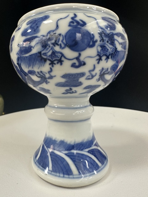 古玩陶瓷清光緒青花雙龍戲珠紋斗拍賣,當前價格4888元