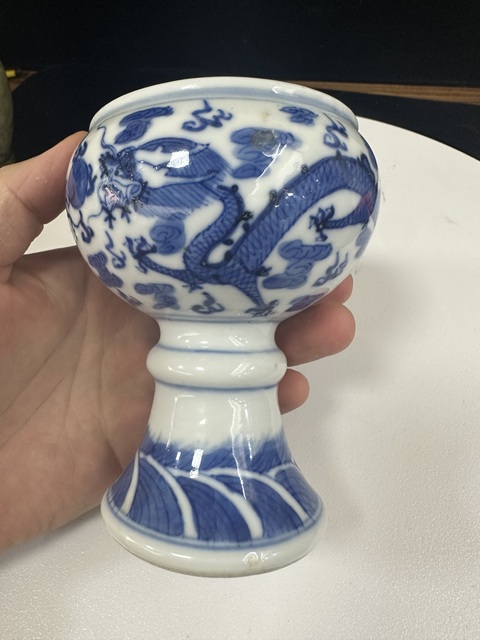 古玩陶瓷清光緒青花雙龍戲珠紋斗拍賣,當前價格4888元