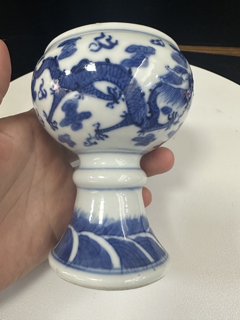 古玩陶瓷清光緒青花雙龍戲珠紋斗拍賣,當前價格4888元