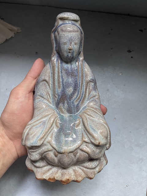 古玩陶瓷八九十年代窯變釉觀音瓷塑真品鑒賞圖