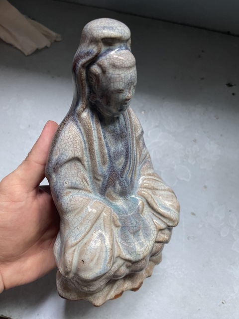 古玩陶瓷八九十年代窯變釉觀音瓷塑真品鑒賞圖