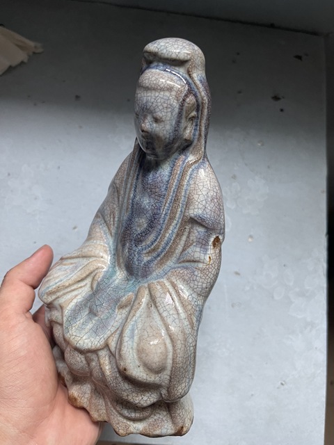 古玩陶瓷八九十年代窯變釉觀音瓷塑真品鑒賞圖