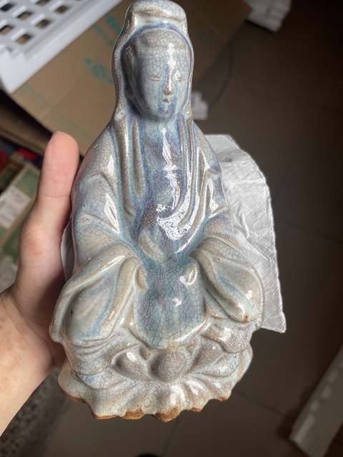 古玩陶瓷八九十年代窯變釉觀音瓷塑真品鑒賞圖