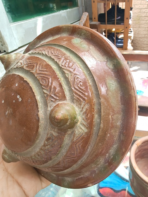 古玩陶瓷二道釉飄彩三足奩真品鑒賞圖