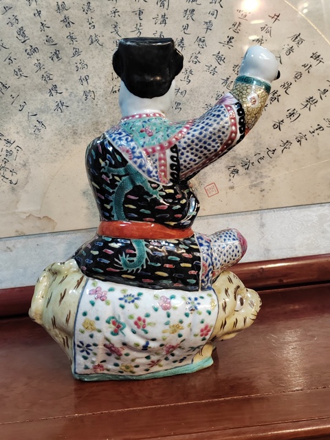 古玩陶瓷民國粉彩武財神趙公明造像拍賣，當(dāng)前價格3500元