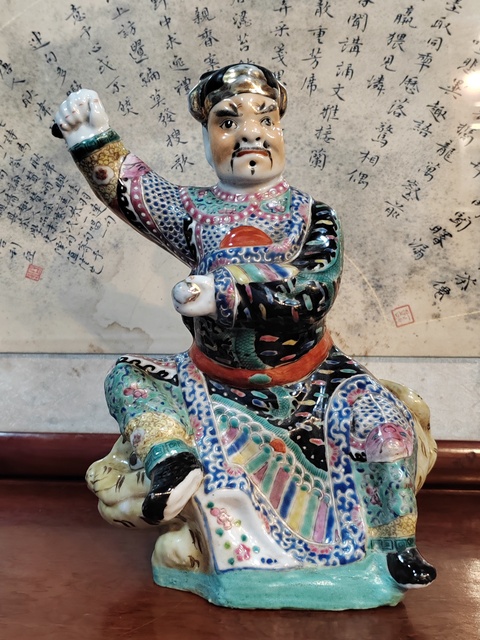 古玩陶瓷民國粉彩武財神趙公明造像拍賣，當(dāng)前價格3500元