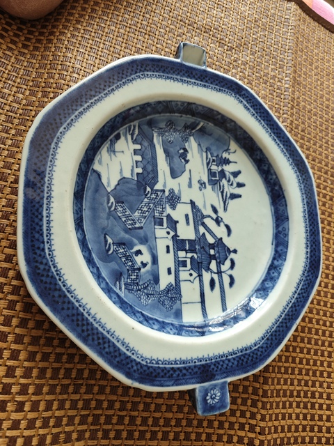古玩陶瓷山水亭臺青花溫水盤真品鑒賞圖