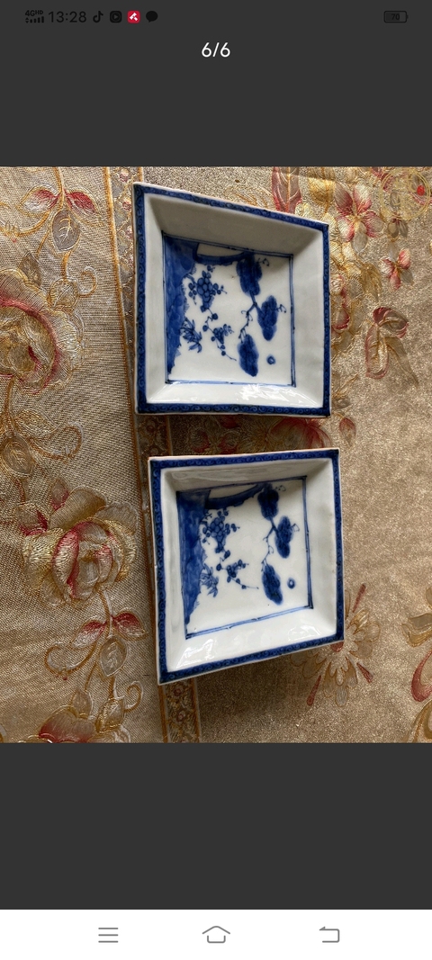 古玩陶瓷日本江戶青花歲寒三友盤真品鑒賞圖