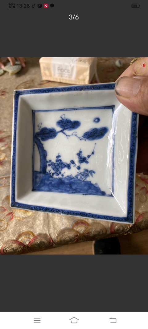 古玩陶瓷日本江戶青花歲寒三友盤真品鑒賞圖