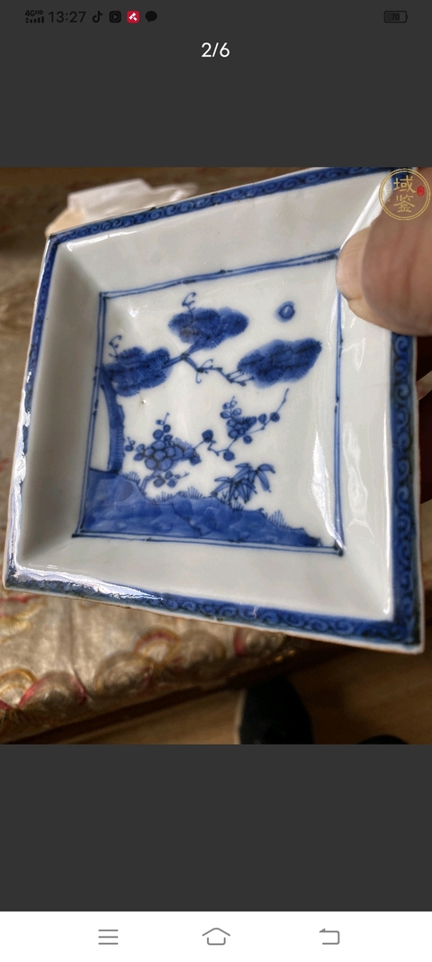 古玩陶瓷日本江戶青花歲寒三友盤真品鑒賞圖