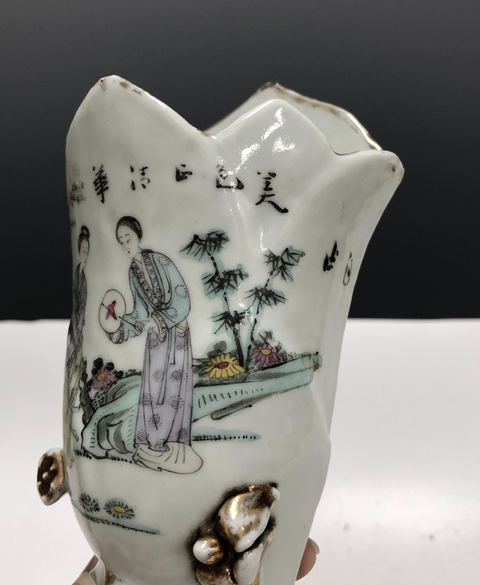 古玩陶瓷民國·粉彩桃花仕女紋壁瓶拍賣，當前價格3699元