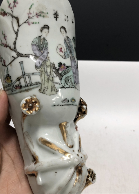 古玩陶瓷民國·粉彩桃花仕女紋壁瓶拍賣，當前價格3699元