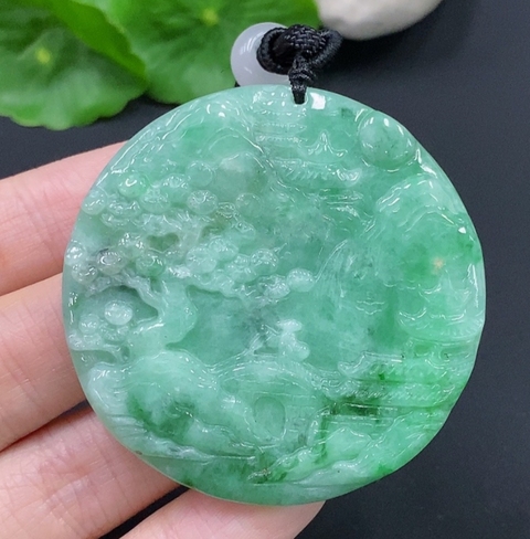 古玩玉器天然翡翠山水玉墜(帶翡翠鑒定證書)拍賣，當前價格2800元