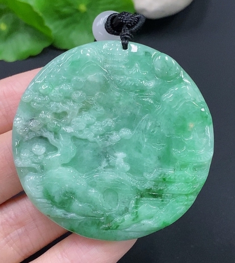 古玩玉器天然翡翠山水玉墜(帶翡翠鑒定證書)拍賣，當前價格2800元