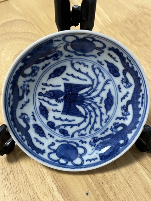 古玩陶瓷清中晚龍鳳紋盤真品鑒賞圖